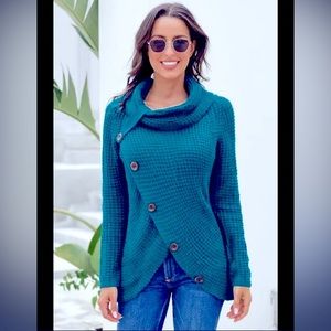 Asymmetrical Cowl Neck Chunky Knit Sweater